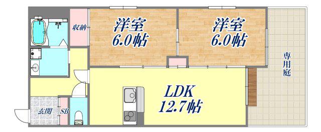 ベレンツェルトリーゲン芦屋伊勢町(2LDK/1階)の間取り写真
