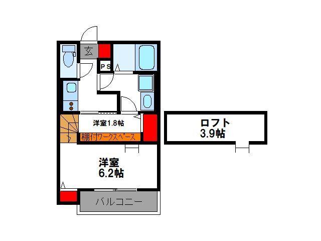 ブランシェ三萩野(1K/2階)の間取り写真
