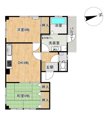 ハイツ俵町(2DK/4階)の間取り写真