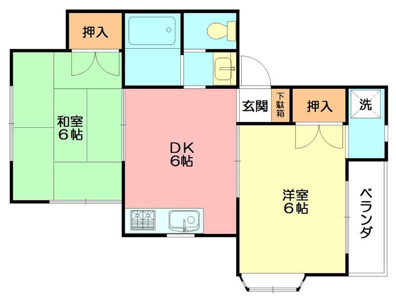 メゾン城南 C棟(2DK/1階)の間取り写真