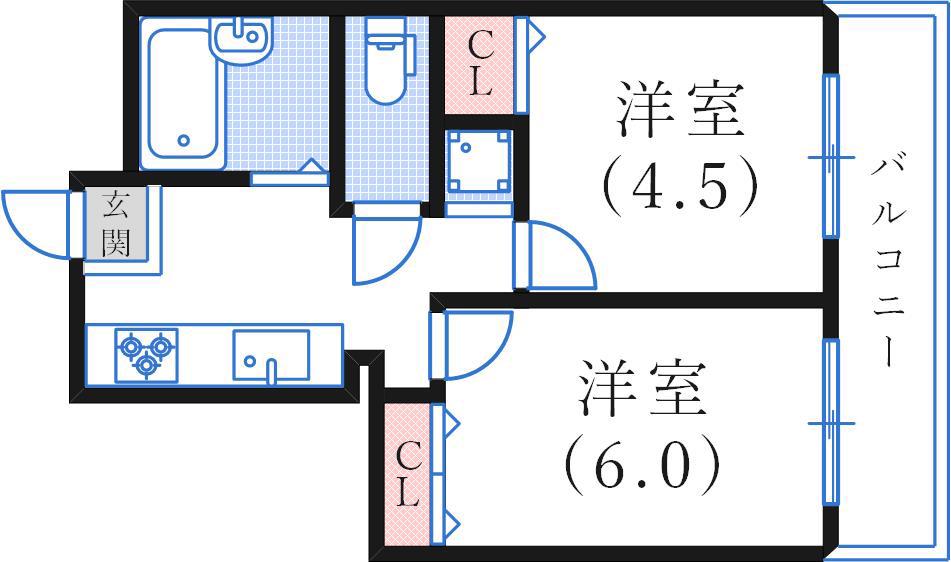 シティハイツ二宮(2K/2階)の間取り写真