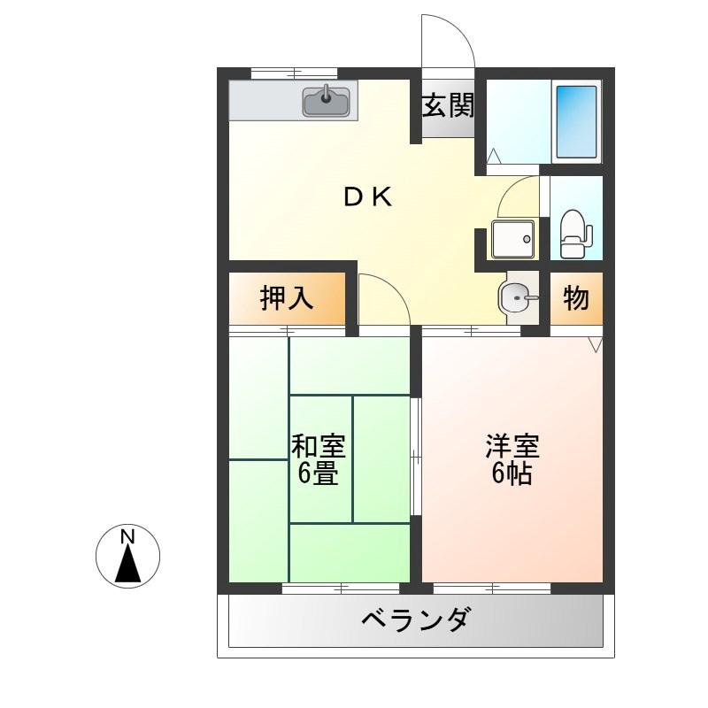 ドミールB(2DK/1階)の間取り写真