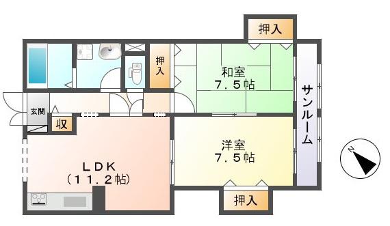 K・Rプラザ(2LDK/2階)の間取り写真