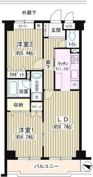 エステージ世田谷仙川(2LDK/2階)の間取り写真
