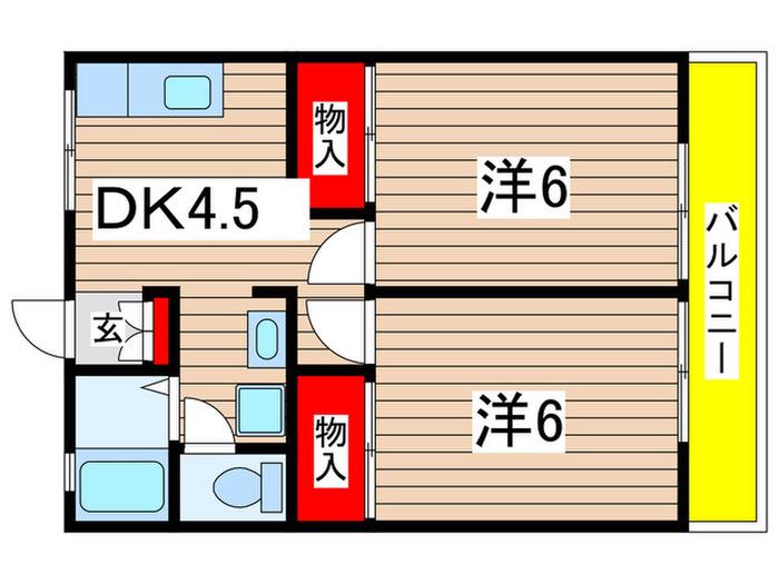 レマンハイツおゆみ野(2DK/2階)の間取り写真