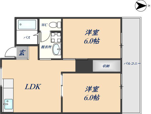 シャンポール東大阪(2LDK/2階)の間取り写真
