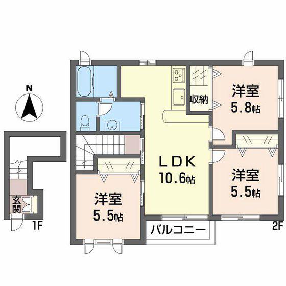 ハイツ なでしこ(3LDK/2階)の間取り写真