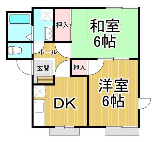 クレアトールB(1LDK/2階)の間取り写真