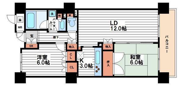エル・セレーノ上本町レジデンス(2LDK/6階)の間取り写真