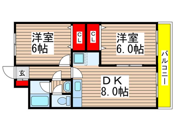 ストーンフィールドNO.3(2DK/3階)の間取り写真