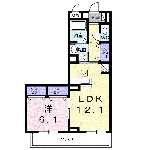 ポワ リュネール(1K/1階)の間取り写真