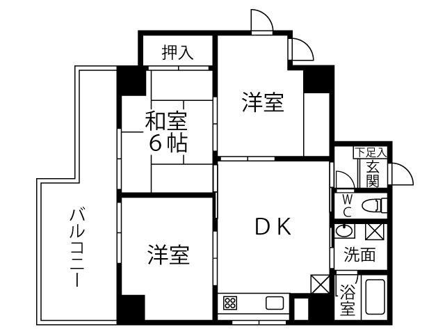川萬ビルグランアルシェ(3DK/7階)の間取り写真