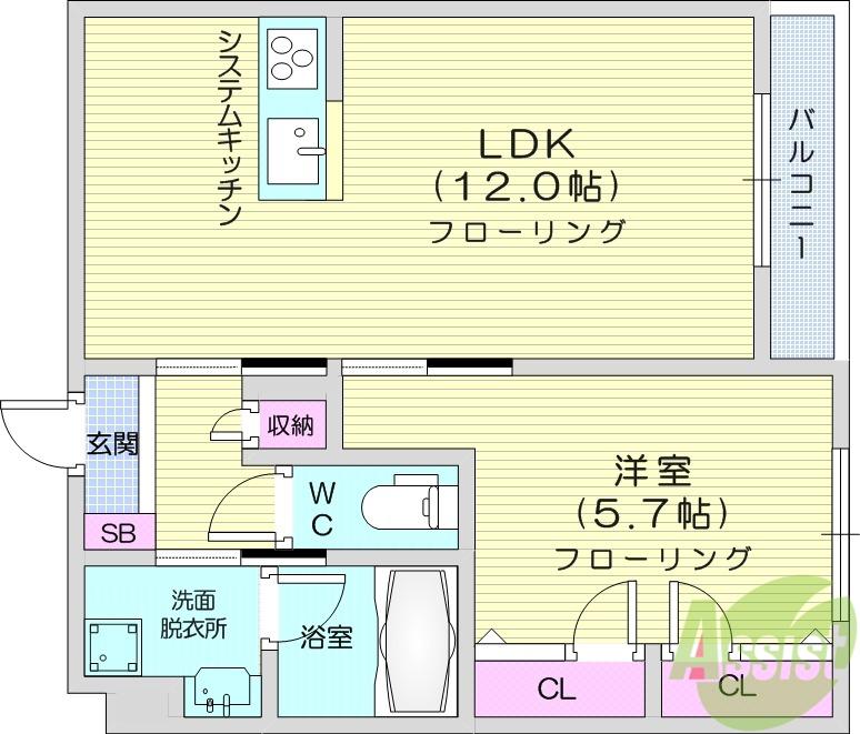 ARISTIO(1LDK/3階)の間取り写真