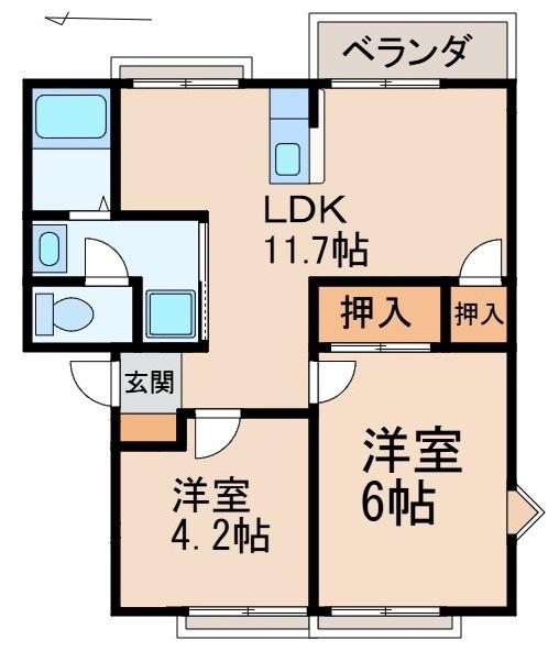 シャルム西ノ庄(2LDK/2階)の間取り写真