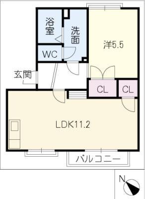 フレグランス砂田B棟(1LDK/2階)の間取り写真