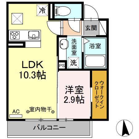 ナインヒルズ(1LDK/2階)の間取り写真
