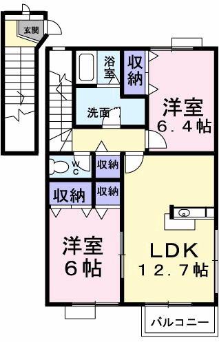 ヌーベル・シャトウC(2LDK/2階)の間取り写真