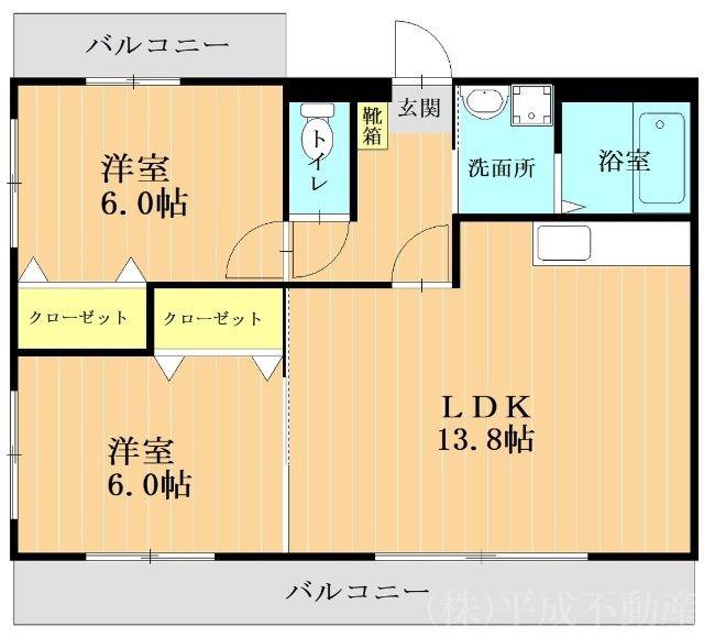 グランディール中道(2LDK/1階)の間取り写真