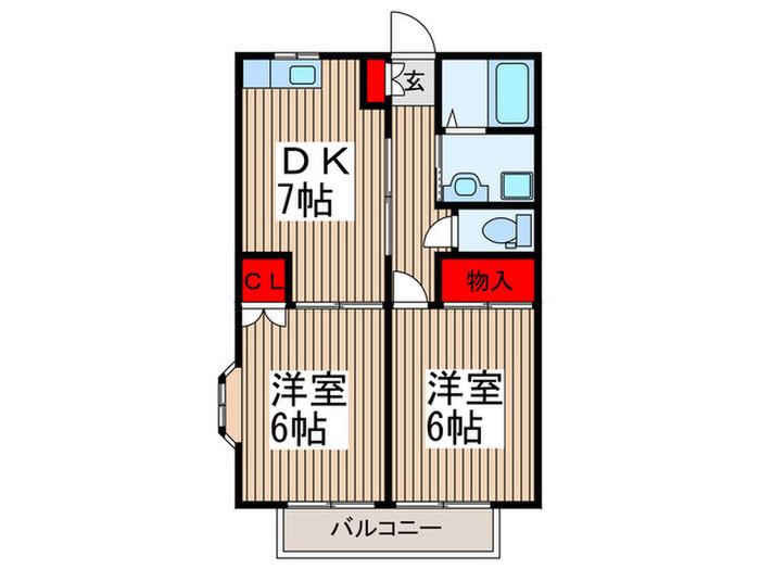 マインドハイム(2DK/1階)の間取り写真