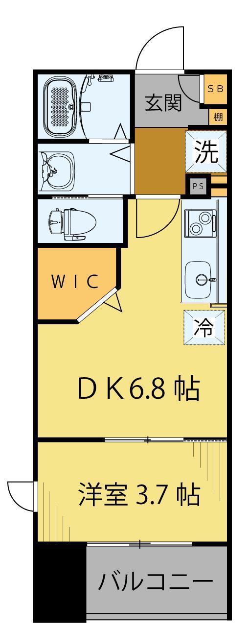 シェルグランデ鉄砲町東(1DK/13階)の間取り写真