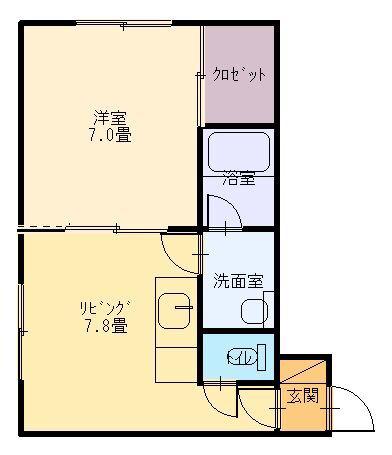 ウエスト1(1DK/2階)の間取り写真