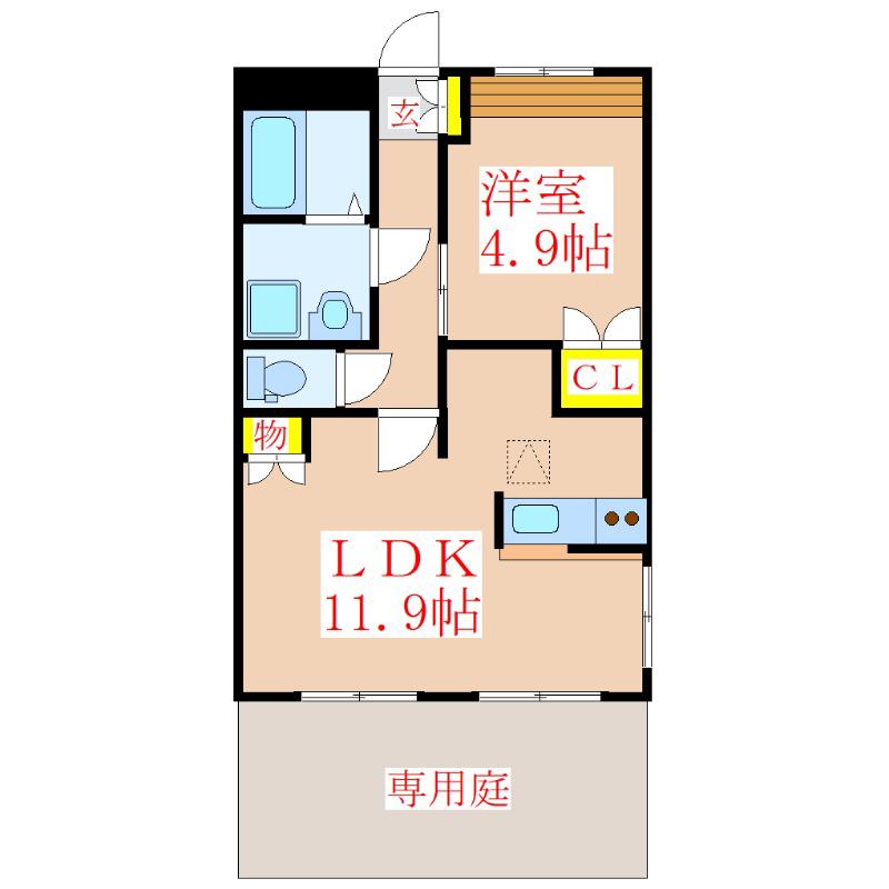 ベルメゾン・ルージュ(1LDK/1階)の間取り写真