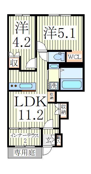 エスターテ(2LDK/1階)の間取り写真