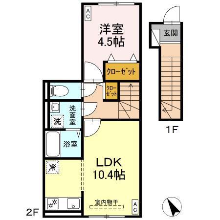 ムーンライトテラス(1LDK/2階)の間取り写真