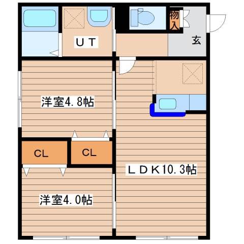 アートレータ琴似(2LDK/2階)の間取り写真