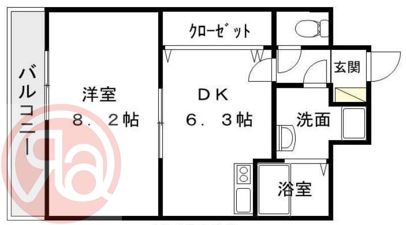 フィレンツェなんば南(1DK/9階)の間取り写真