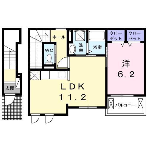 キアラ水戸(1LDK/2階)の間取り写真