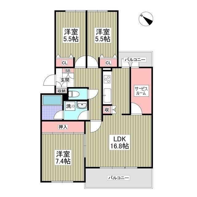 リブレス成田C(3SLDK/1階)の間取り写真
