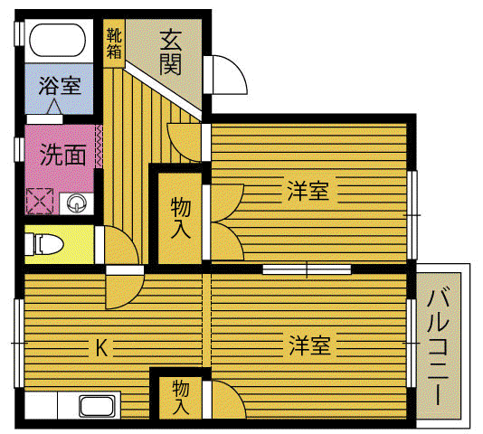 室ハイツ(2K/1階)の間取り写真