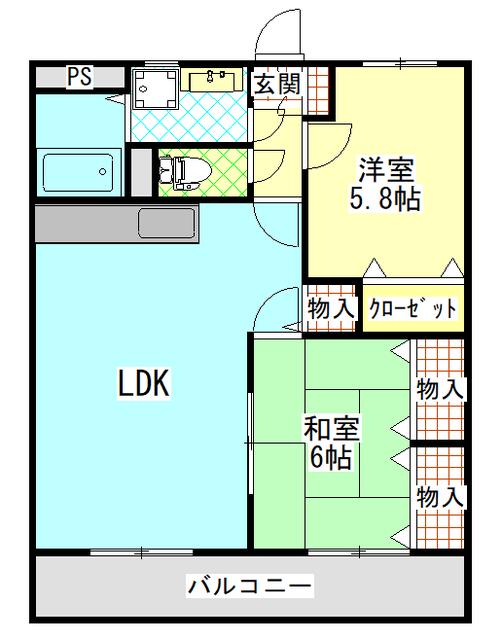 ヴェルジェ篠原(2LDK/3階)の間取り写真