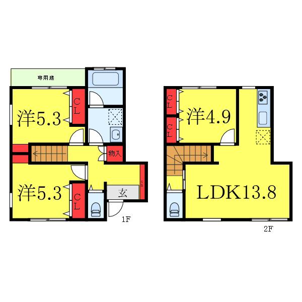 トリコ大塚B棟(3LDK/1階)の間取り写真