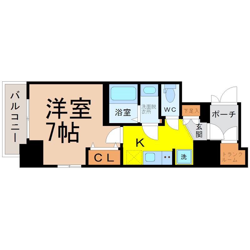 エステムコート名古屋新栄アクシス(1K/2階)の間取り写真
