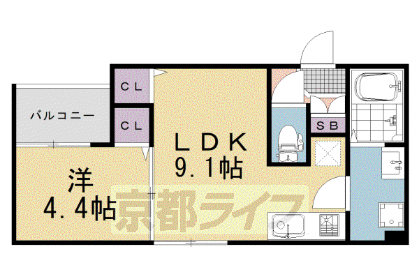 KAYOTO RESIDENCE 久世上久世町(1LDK/3階)の間取り写真