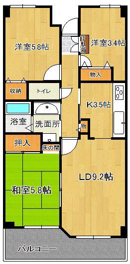 グランディール紫竹山(3LDK/1階)の間取り写真