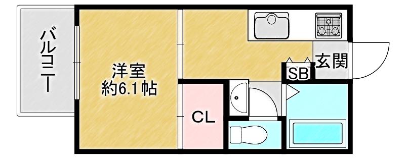 メゾンド新神戸(1K/2階)の間取り写真