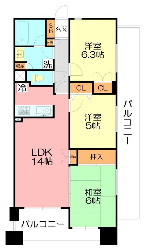 ライオンズプラザ平塚見附町(3LDK/9階)の間取り写真