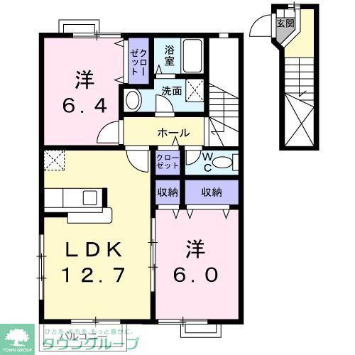 ディアコートB(2LDK/2階)の間取り写真