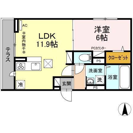 PARK VINA(1LDK/1階)の間取り写真