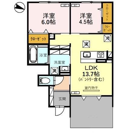 グランマーレ 103(2LDK/1階)の間取り写真