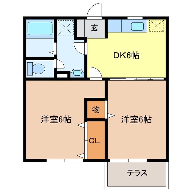 オークラパークホームズ南館(2DK/1階)の間取り写真