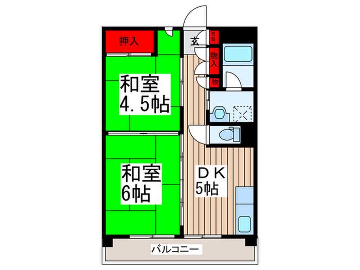 ビレッジハウス柳崎 1号棟(2DK/6階)の間取り写真