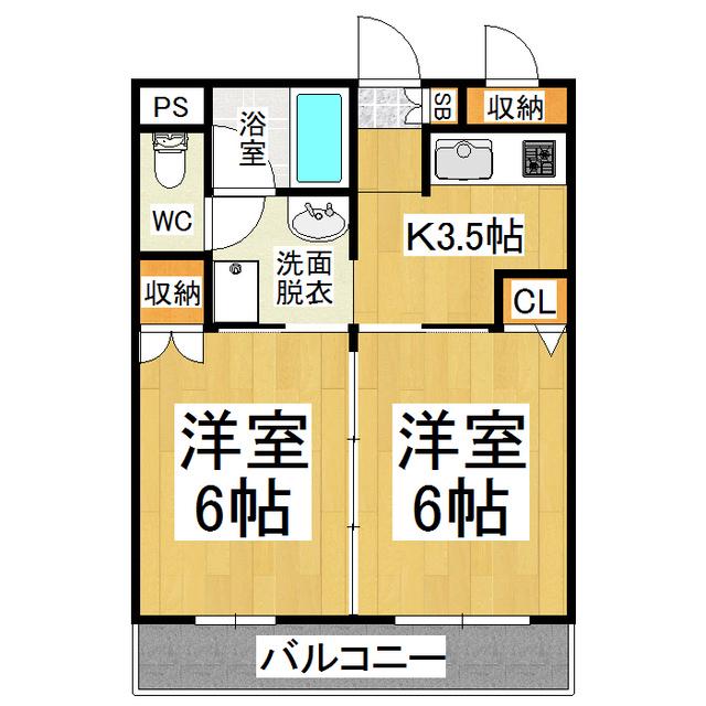 プロスパー石芝(2K/1階)の間取り写真