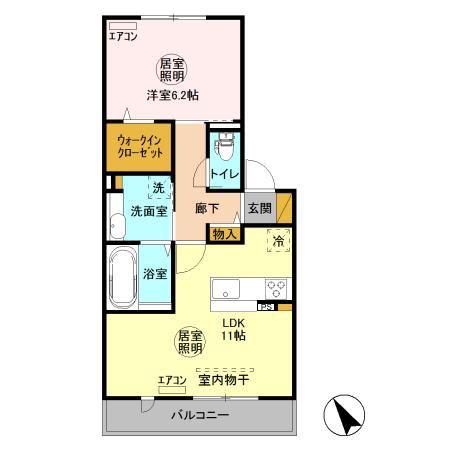 フェリシアス鴨川(1LDK/2階)の間取り写真