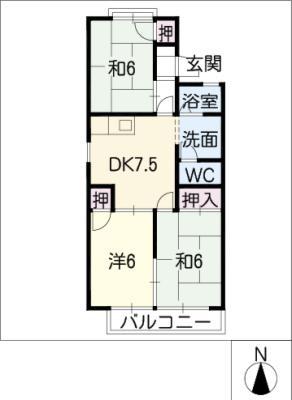 愛知環状鉄道 瀬戸口駅 徒歩8分 2階建 築35年(3DK/1階)の間取り写真