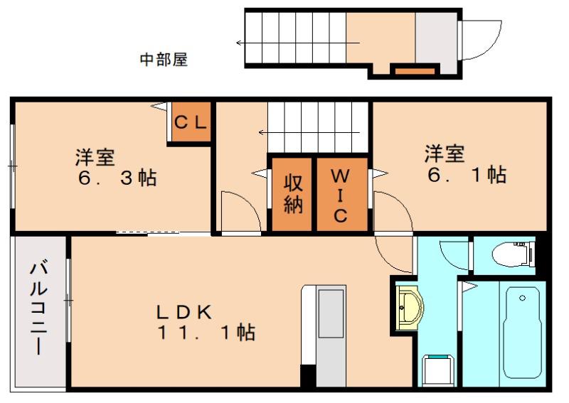 グランディール(2LDK/2階)の間取り写真
