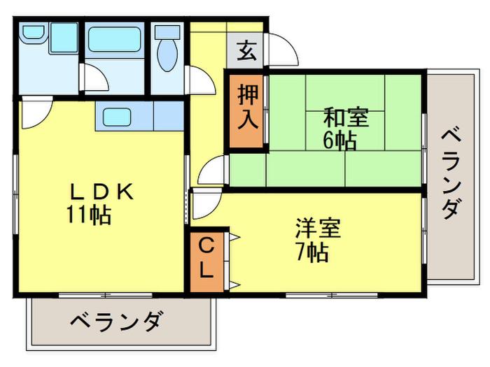 プリメラ緒方(2LDK/1階)の間取り写真